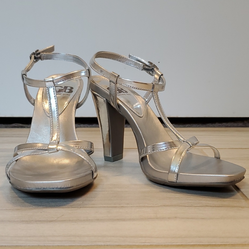 Silver high heel shoes